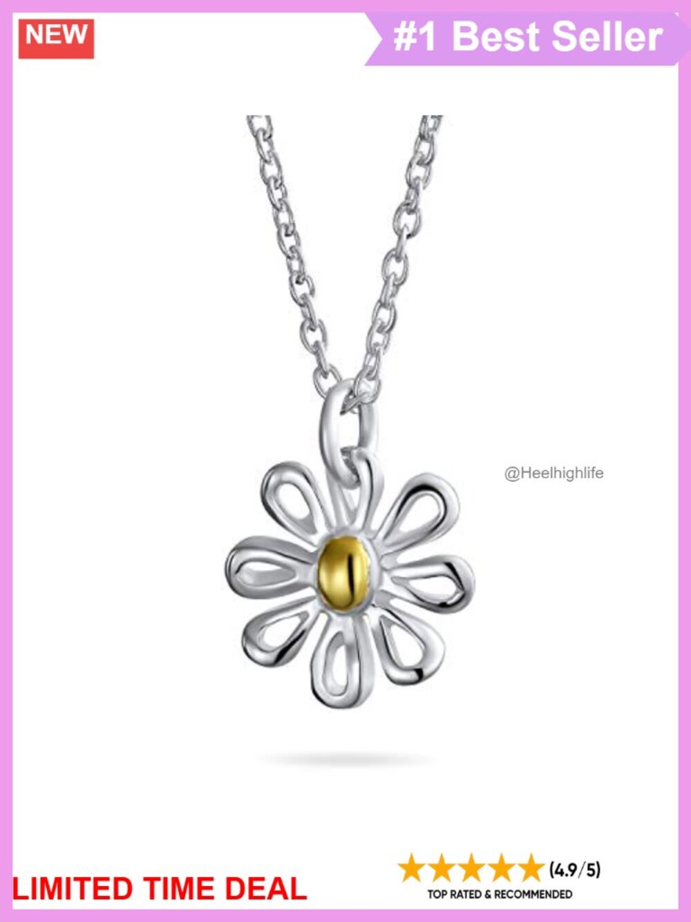 Daisy Sunflower Pendant Necklace Gold Plated Sterling Silver 16 Inch